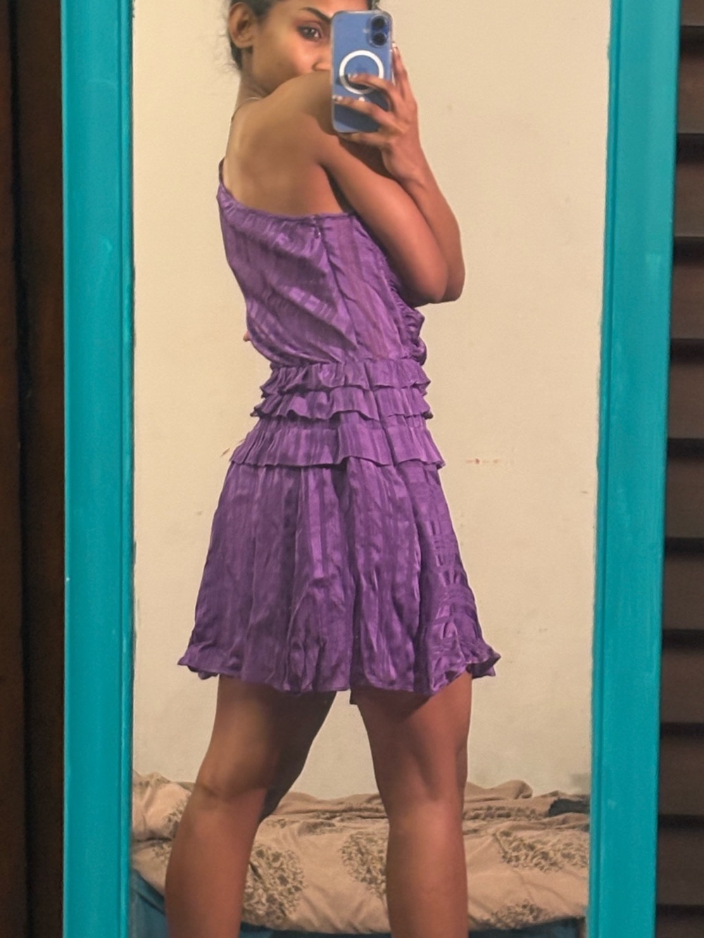 IRO Purple One-Shoulder Ruffle Mini Dress - Picture 3 of 5
